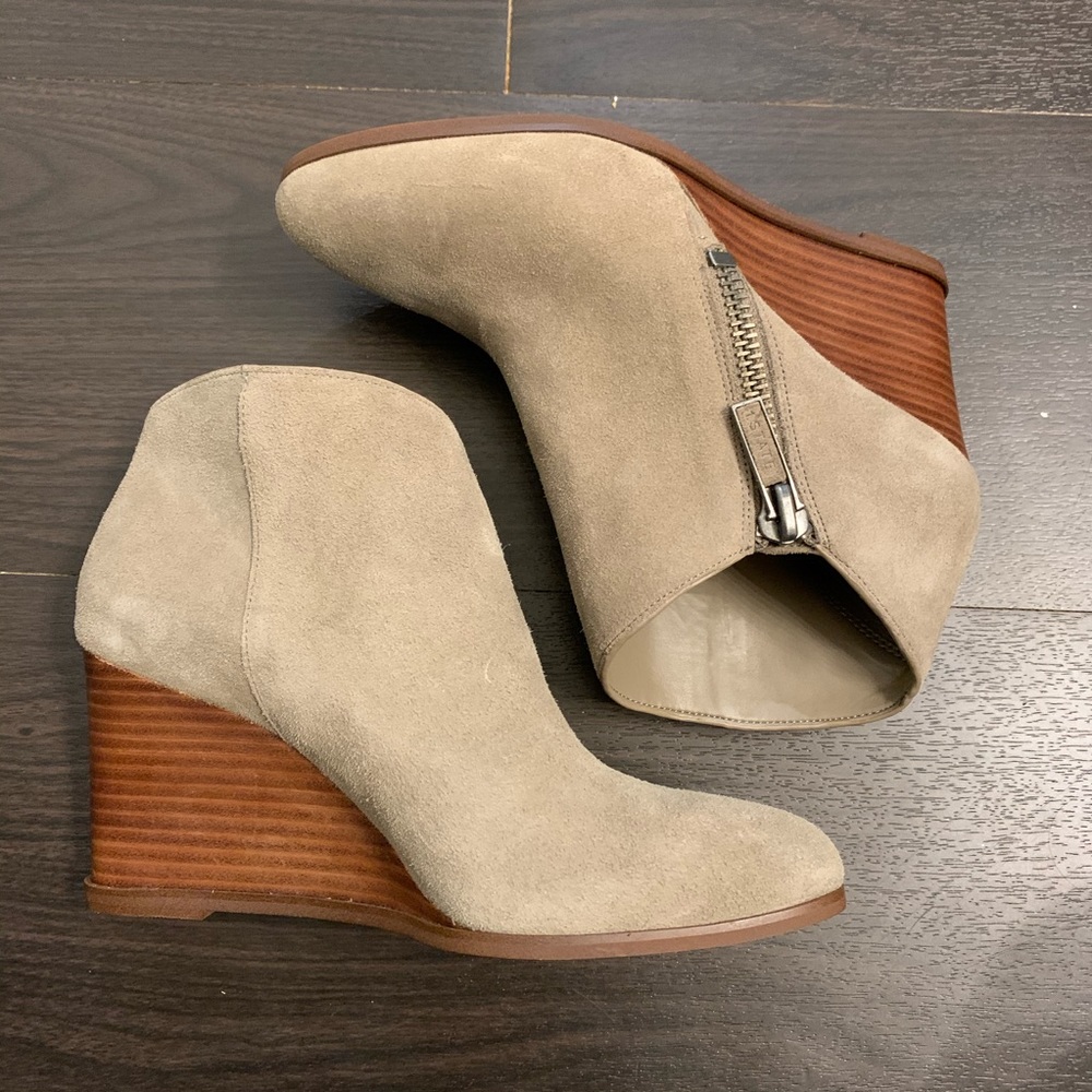 1. State Taupe Ankle Wedge Booties